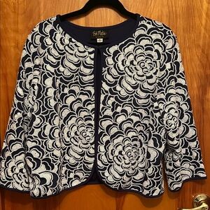 Bob Mackie Navy and Cream Floral Jacket. Wearable Art!!